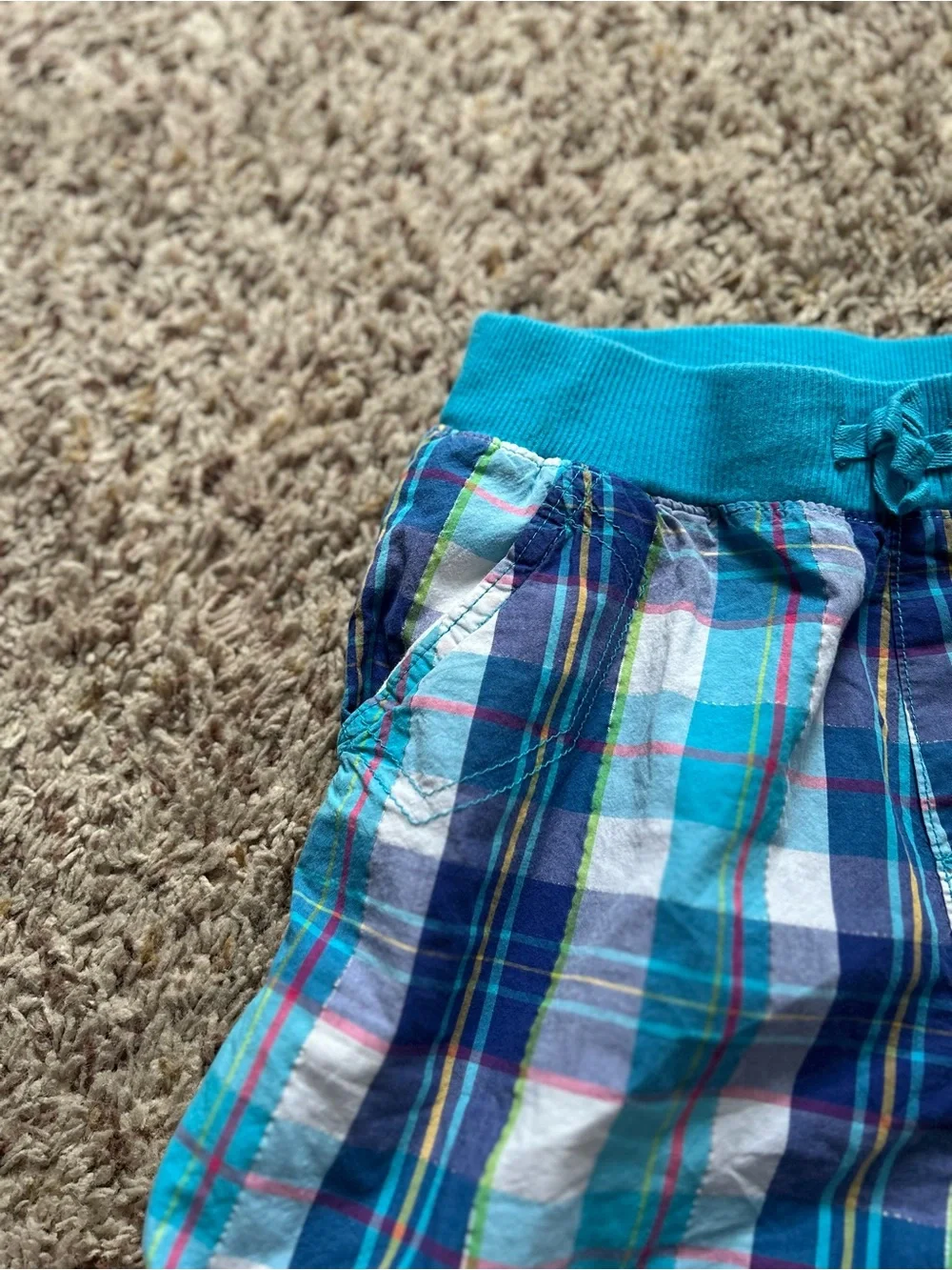 🆕The Children's Place Turquoise & Navy Plaid Girls' Shorts